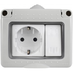 Conmutador Y Base Superficie Estanco Schuko C/tt 16 Amp