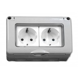 Base Doble Superificie Estanco Schuko C/tt Ip55 16 Amp