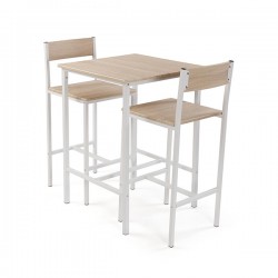 Mesa + 2 Sillas Madera Patas Blancas -