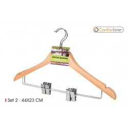 Percha Madera Recta C/pinza Set-2 44x23 Cm