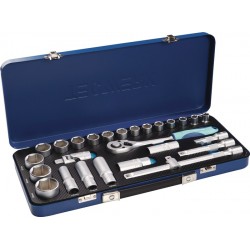 Llaves Vaso 1/2" 10-32mm+acces Jg 27pz Caja Metalica Tecwerk