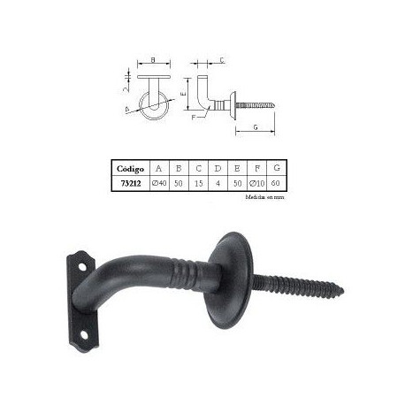 Soporte Pasamano Negro 73212 Unidad