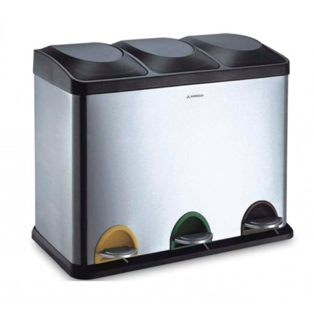 Cubo Basura Inox Reciclaje 3 Compartimentos 45lt