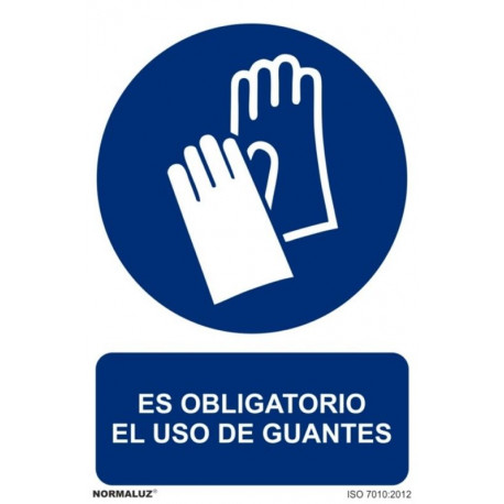 Cartel Señal 210x300mm Pvc Obliga Uso Guantes Normaluz