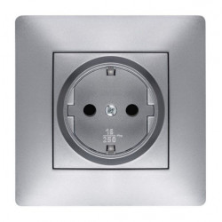 Base Enchufe Elec 16a-250v Schuko Tt Empotrar Abs Alum Habit