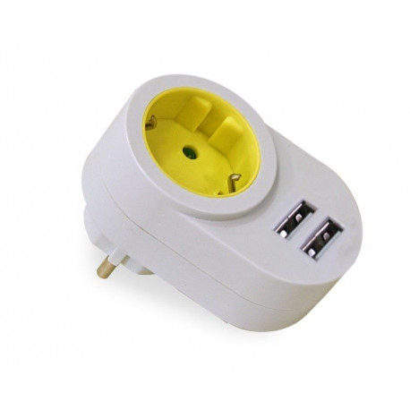 Adaptador Elec 16a-250v 1 Toma+2 Usb 2.1 Bl/pist Famat