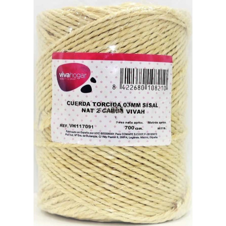 Cuerda Torcida 03mm Sisal Nat 2 Cabos Vivahogar 700 Gr