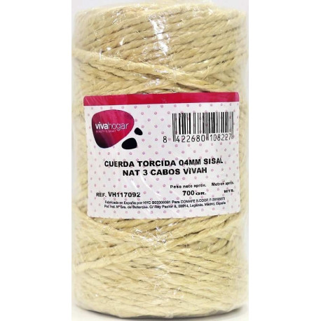 Cuerda Torcida 04mm Sisal Nat 3 Cabos Vivahogar 700 Gr