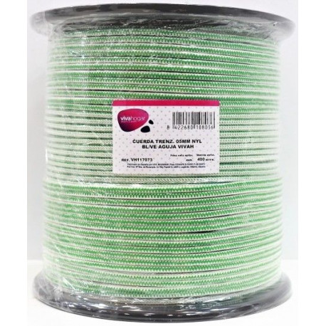 Cuerda Trenz. 05mm Nyl Bl/ve Aguja Vivahogar 400 Mt