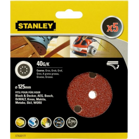 Disco Lija Stanley Roto Orbital Perfor. 125mm Gr40 Ma 5 Pz