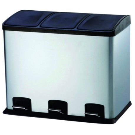 Cubo Bas. Recicl. 36lt 58x39x47cm C/pedal 3comp. Inox Vivaho